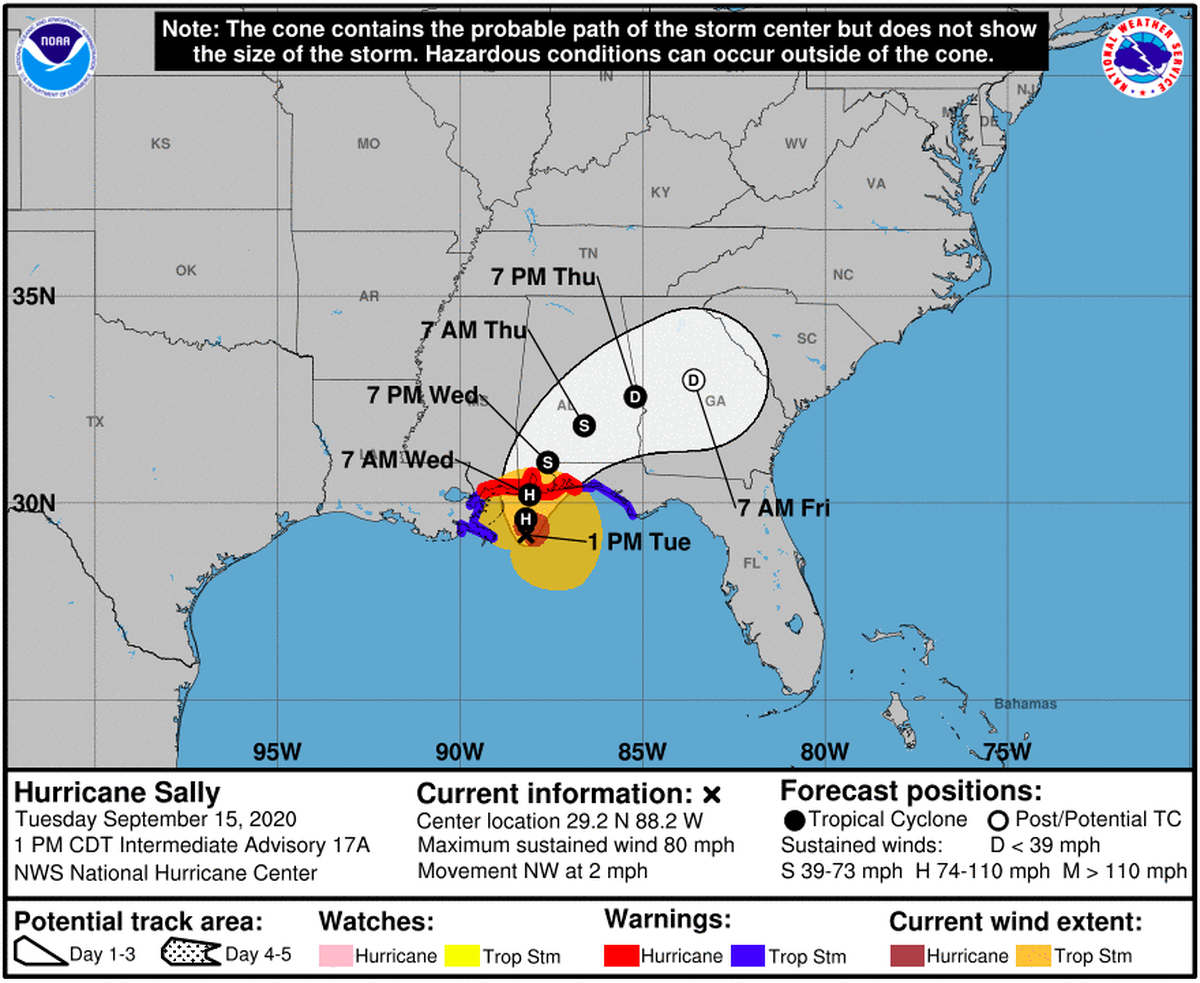 Hurricane Sally forecast as of 1 p.m. Tuesday