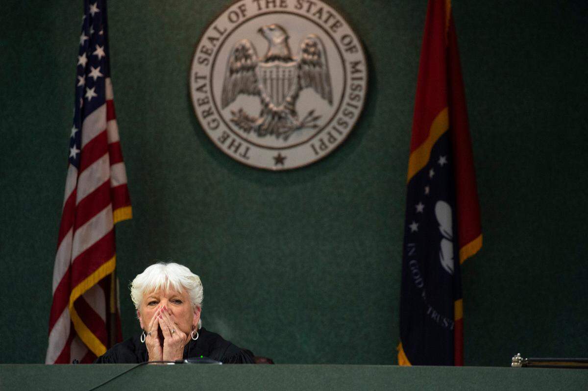 Judge Kathy Jackson listens as she presides over the trial of Jacob Blair Scott, a former fugitive who is accused of sexual assault of a minor, in Jackson County Circuit Court in Pascagoula on Wednesday, June 1, 2022.