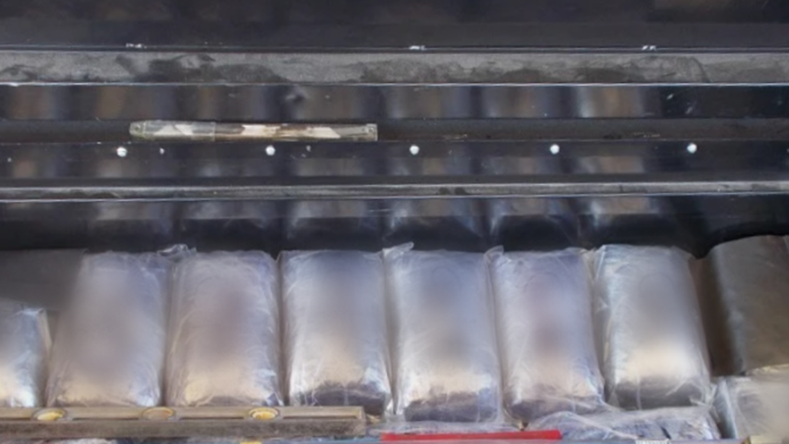 A driver was arrested near Tecate, California, when a search of his truck revealed 415 pounds of meth, heroin and cocaine hidden in toolboxes, U.S. Border Patrol agents said.