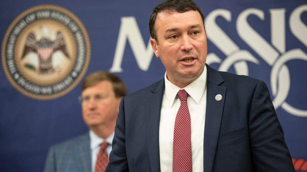 Department of Public Safety Commissioner Sean Tindell speaks to the press during a press conference on drug crime at Mississippi Bureau of Investigation offices in Biloxi on Wednesday, May 11, 2022.
