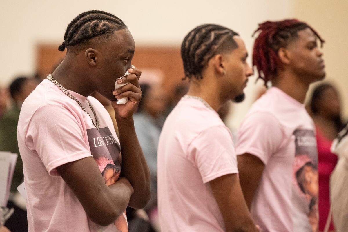 Friends of Ni’Kyra Dedeaux during her funeral at Lyman Community Center in Gulfport on Friday, Jan. 10, 2025. Dedeaux was killed in an alleged terrorist attack on Bourbon Street in New Orleans on Jan. 1.