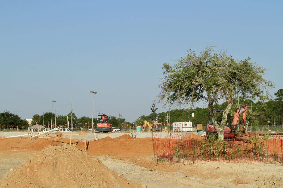 The Mississippi Songwriters Performing Arts Center is under construction north of Belk department store on the old Singing River Mall property in Gautier, where the city recently signed a sales agreement with a hotel developer.