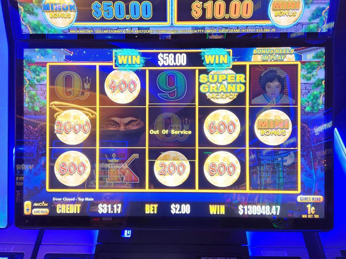 This Dollar Storm slot machine at Treasure Bay Casino shows the player won a jackpot of $130,948.47 on a $2 bet on Jan. 15, 2023. It’s the fourth $100,000-plus jackpot at Biloxi casinos in just over eight weeks.