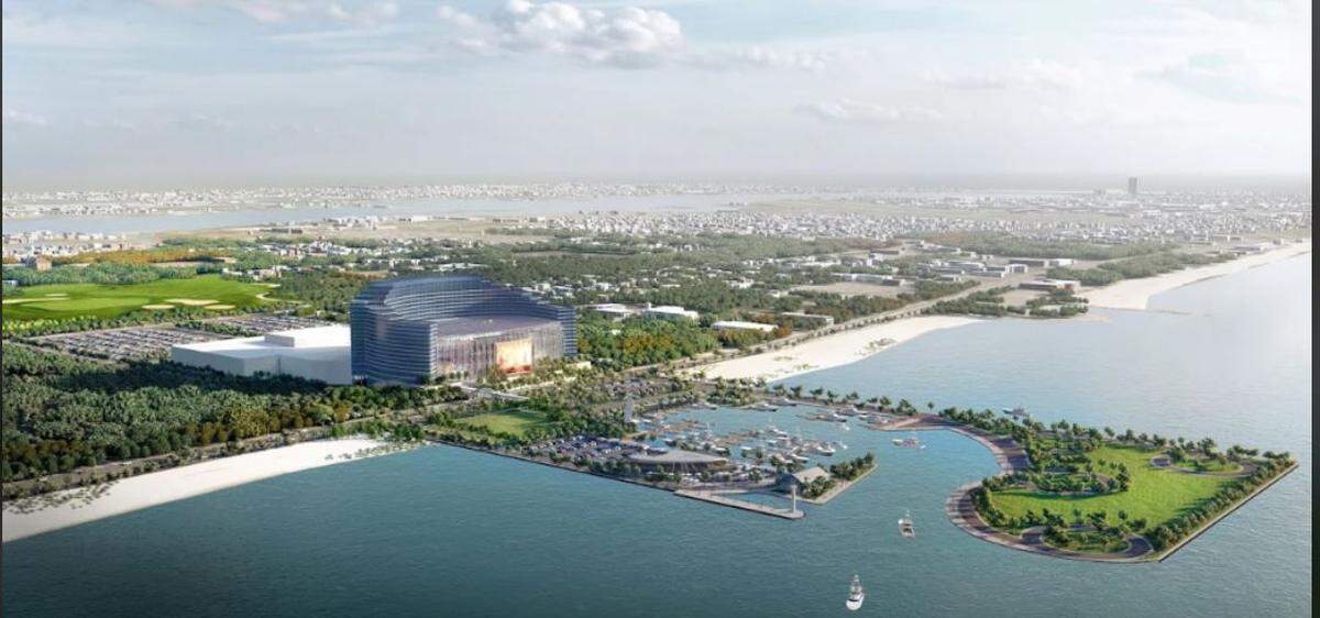 An artist rendering of the $1.2 billion casino resort at the former Broadwater property in Biloxi. It will me a music themed resort with an indoor concert venue, marina and golf course.