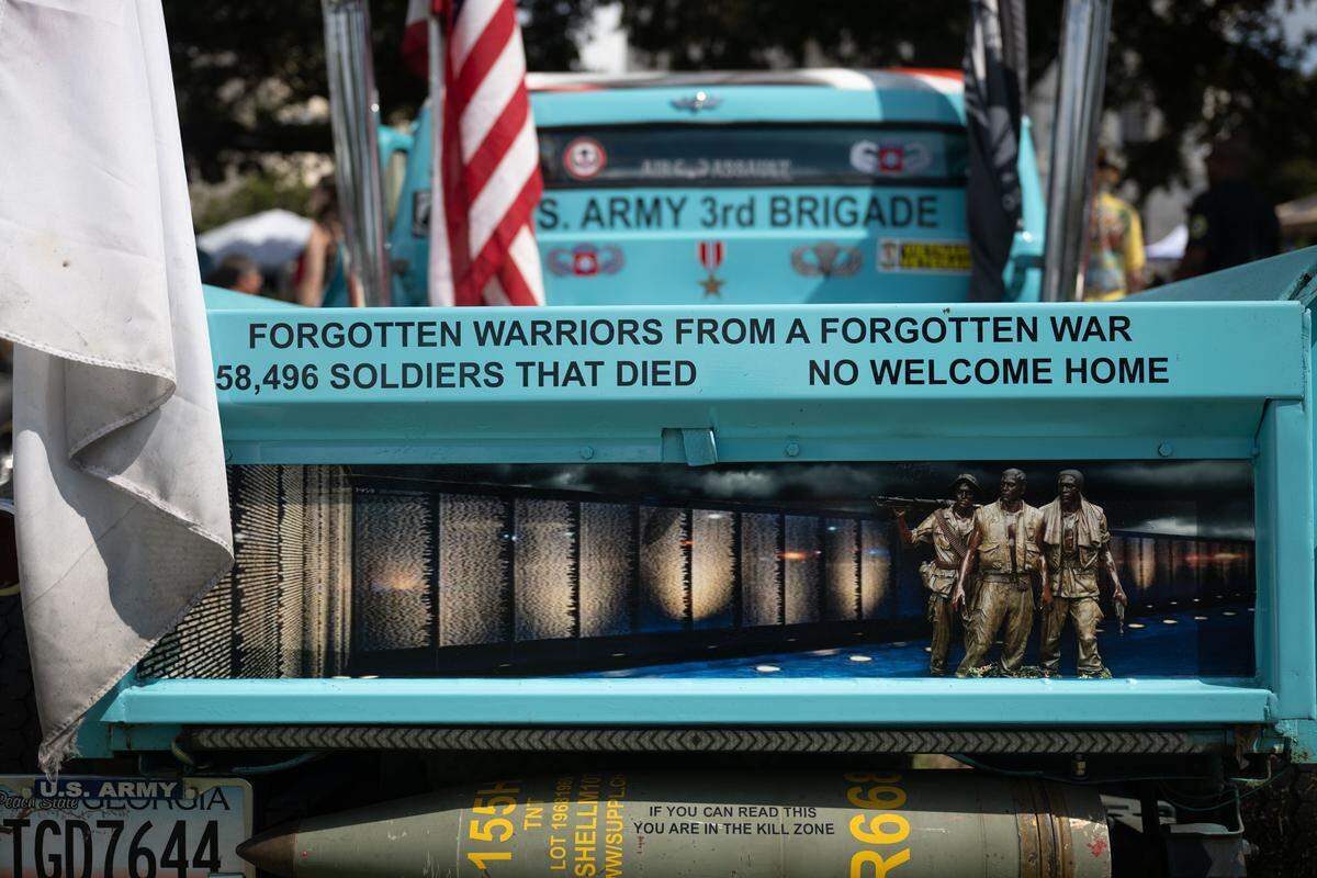 A car honoring veterans is parked during the Biloxi Block Party.