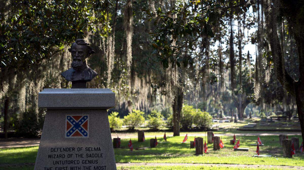 A bust of Gen. Nathan Bedford Forrest, a Confederate general and Ku Klux Klan leader, at the Old Live Oak Cemetery in Selma, Ala., July 18, 2018. The legacy of the Confederacy has become so embedded in the South’s daily life that it will take more than the removal of a statue here, or a plaque there, to address it.