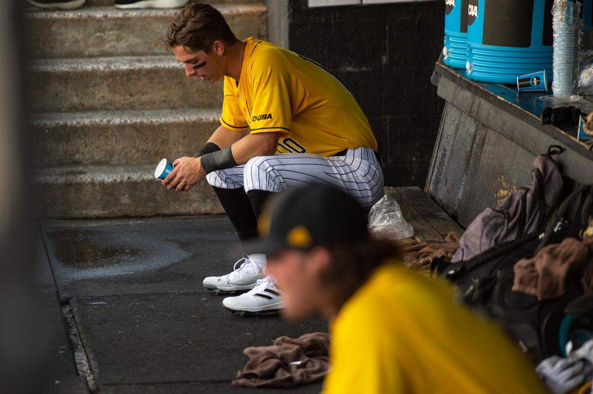 Dustin Dickerson reacts after losing their chance at going to the College World Series during the Super Regionals Final at Pete Taylor Park in Hattiesburg on Sunday, June 12, 2022.