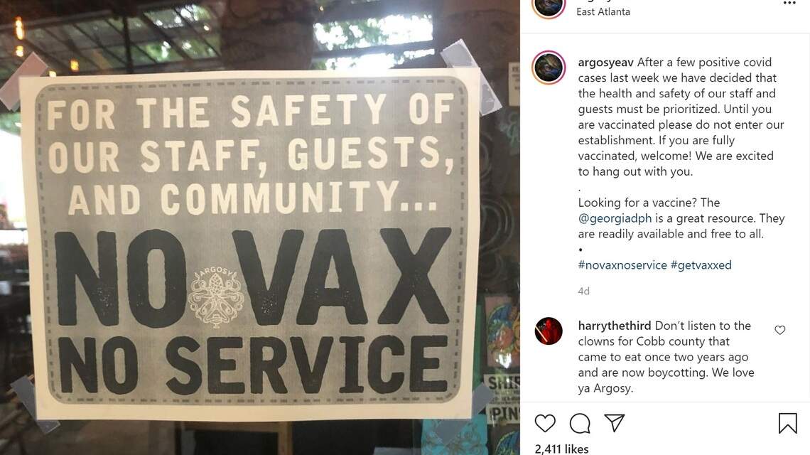 ‘No vax, no service’ policy at Georgia bar draws both outrage and support