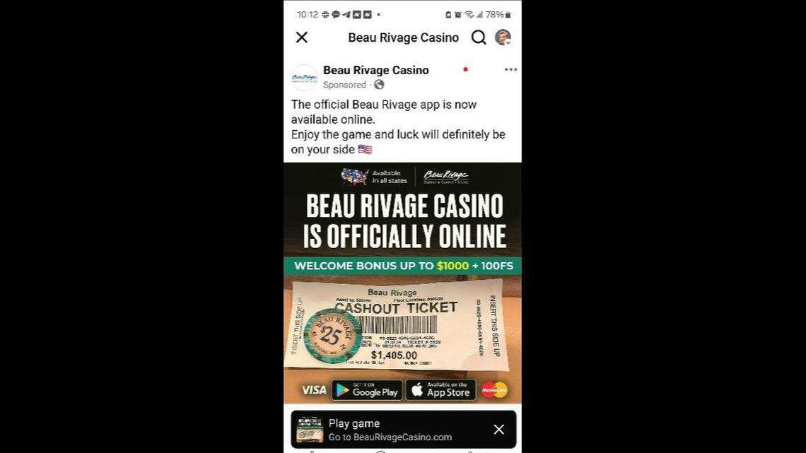 Bogus ads posted on social media claim a Mississippi Coast casino now has online gambling