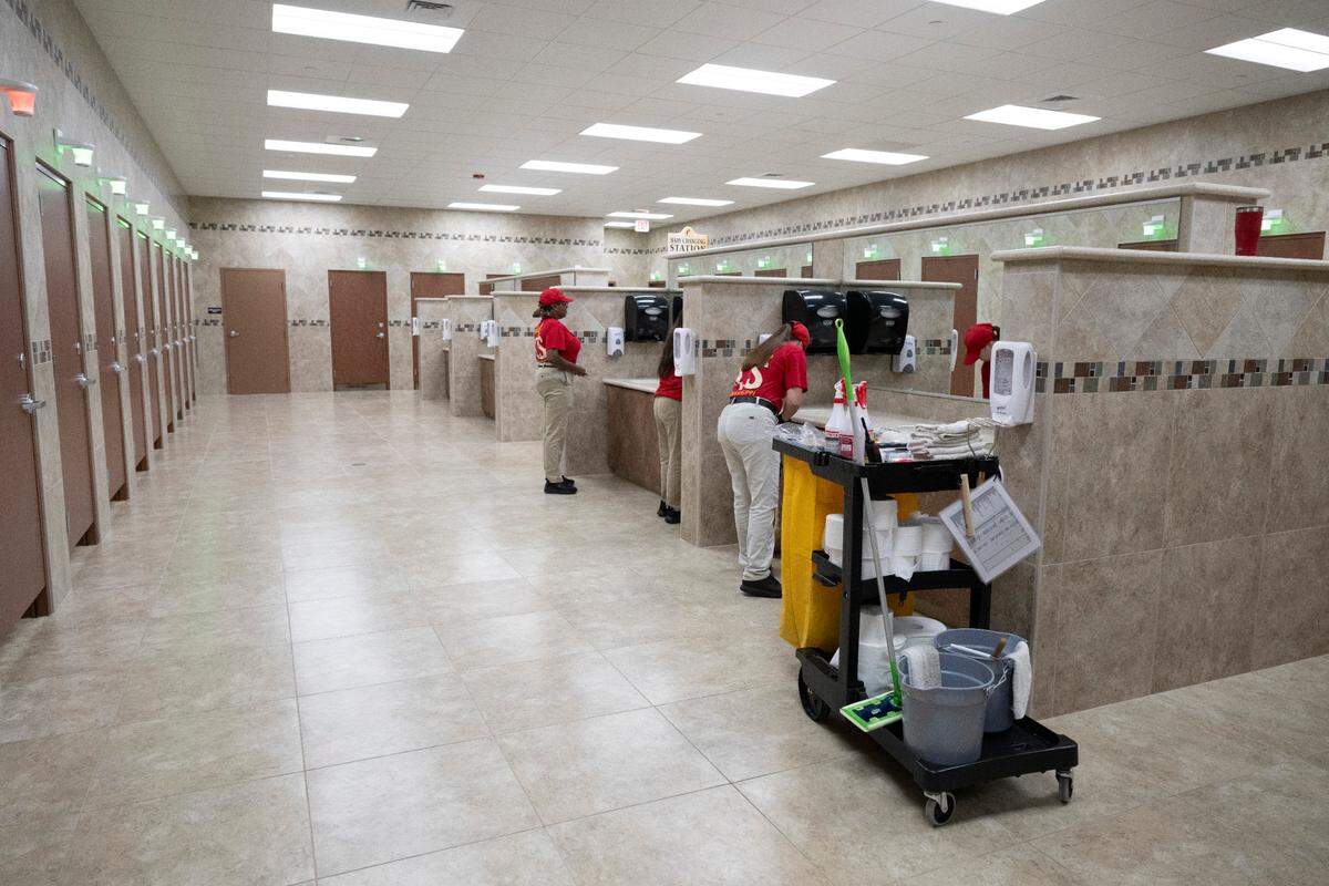 The famous restrooms inside of Buc-ee’s first Mississippi location, located in Harrison County, before it opened to the public on Monday, June 9, 2025.