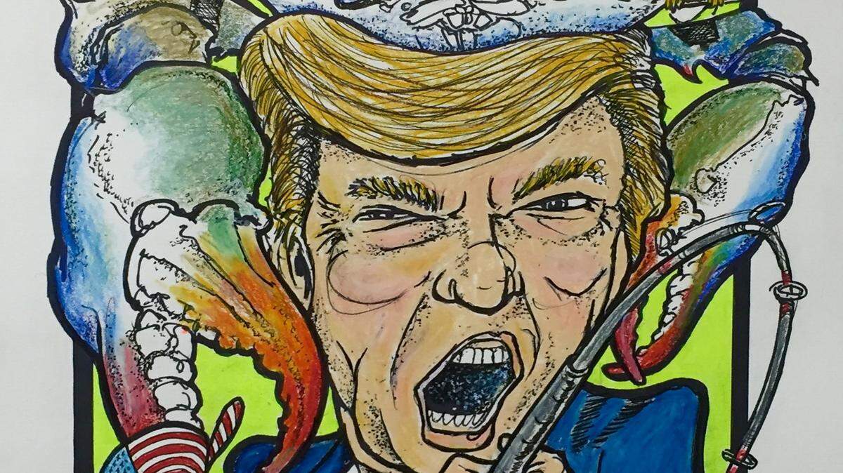 Ocean Springs artist Craig Brumfield, thinking the visit of GOP presidential candidate Donald Trump to Biloxi needed some official commemoration, created this poster. It includes what Brumfield calls the billionaire's 'pet freedom eagles.'