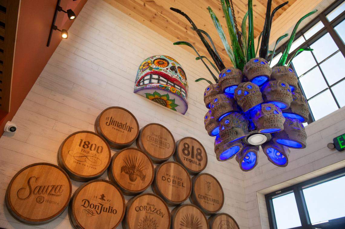 The chandelier in the entryway at the newest location of Aztecas Restaurant and Cantina in Biloxi on Thursday, March 6, 2025.