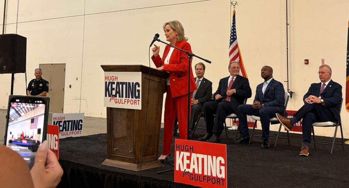 U.S. Sen. Cindy Hyde-Smith (R-MS) speaks Friday, May 30, 2025, in support of Hugh Keating’s bid to become mayor of Gulfport.