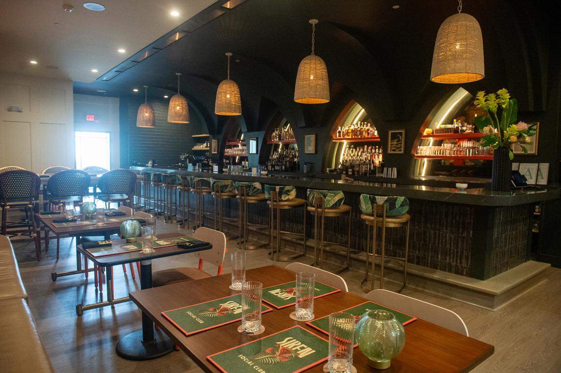 The bar and the seating area at Siren Social Club inside Hotel Vela in Gulfport on Thursday, Oct. 31, 2024.