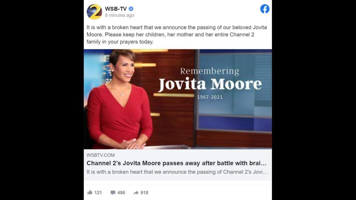 Atlanta, Georgia news anchor Jovita Moore has died three months after being diagnosed with glioblastoma, a rare from of brain cancer.
