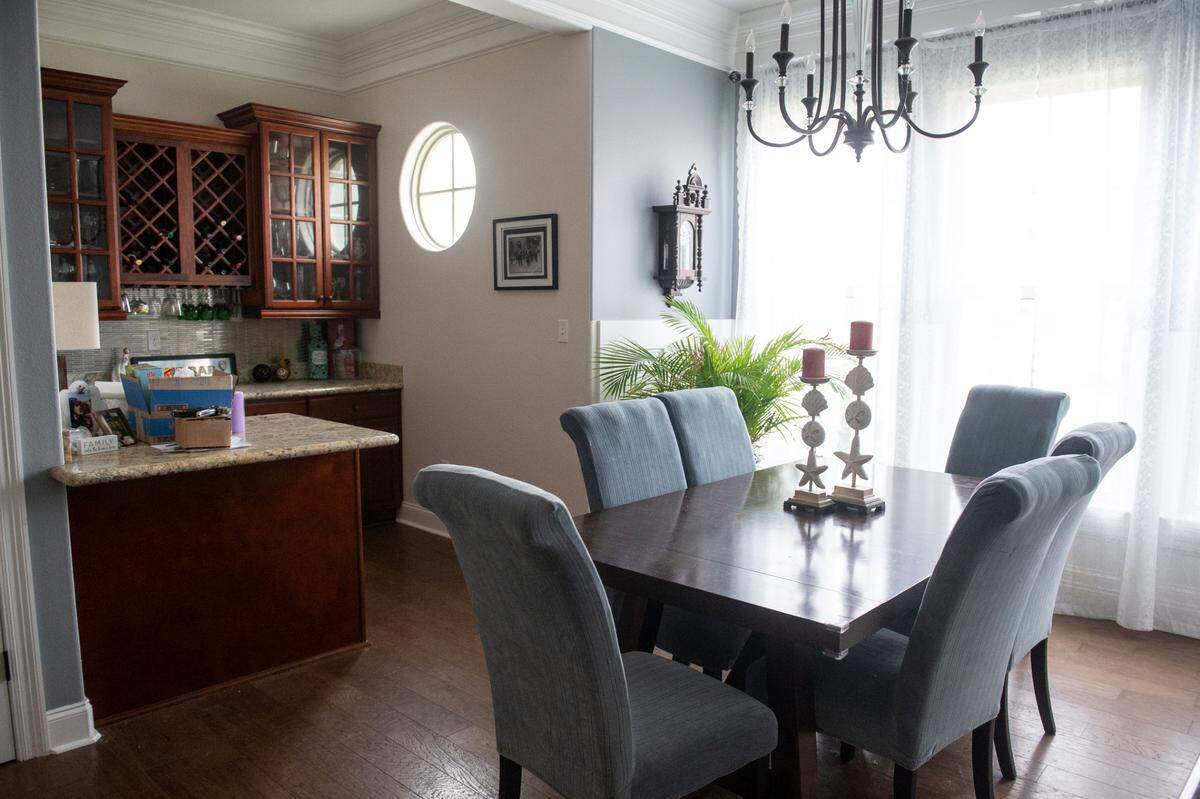 The dining room in Teresa Teague’s home in Biloxi on Thursday, March 14, 2024. Teague won the house, which was built by Elliott Homes, in the 2015 Mississippi Gulf Coast St. Jude Dream Home Giveaway.