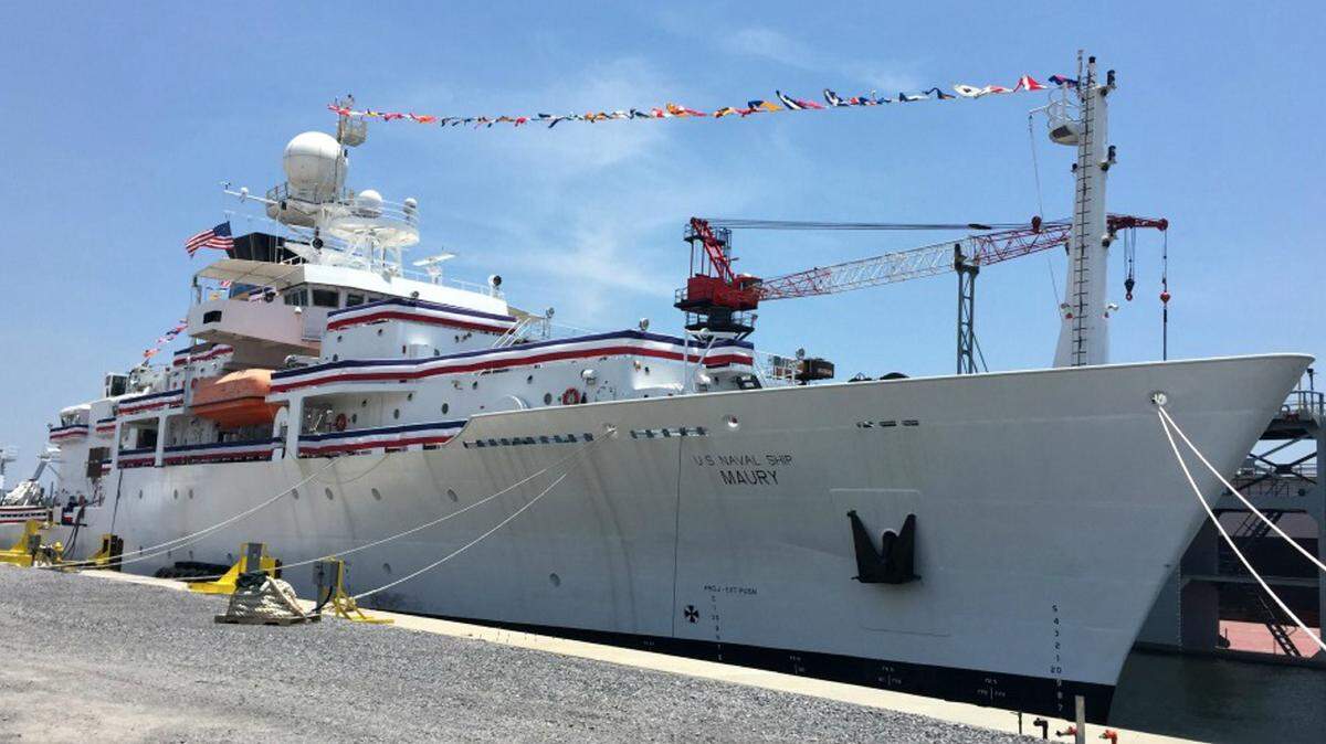 U.S. NAVY/BECKY ECKHOFF 
 USNS Maury is prepared to set sail on its maiden voyage from the VT Halter Marine shipyard in Pascagoula.