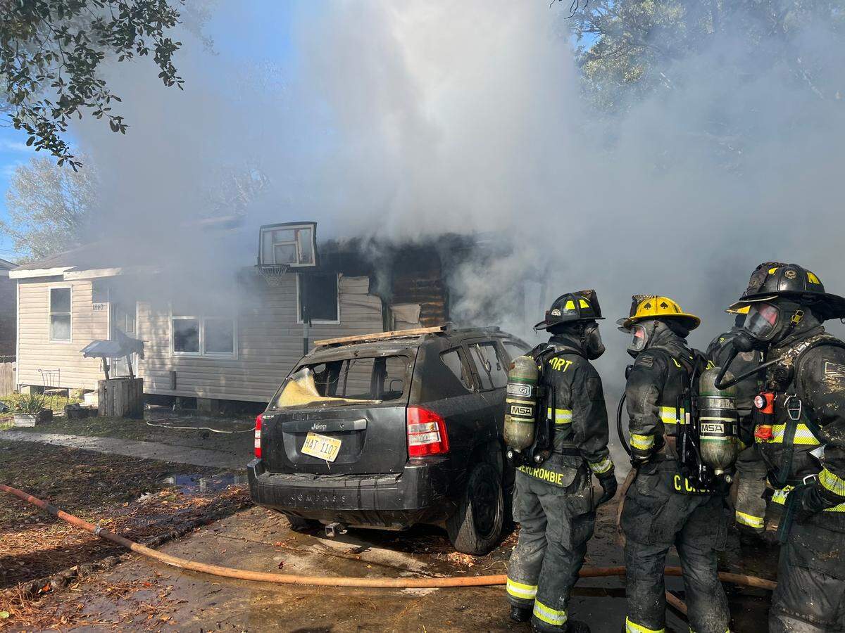 Firefighters were at the scene of a house fire Wednesday on in Gulfport. Authorities said the fire killed a dog but resulted in no other injuries.