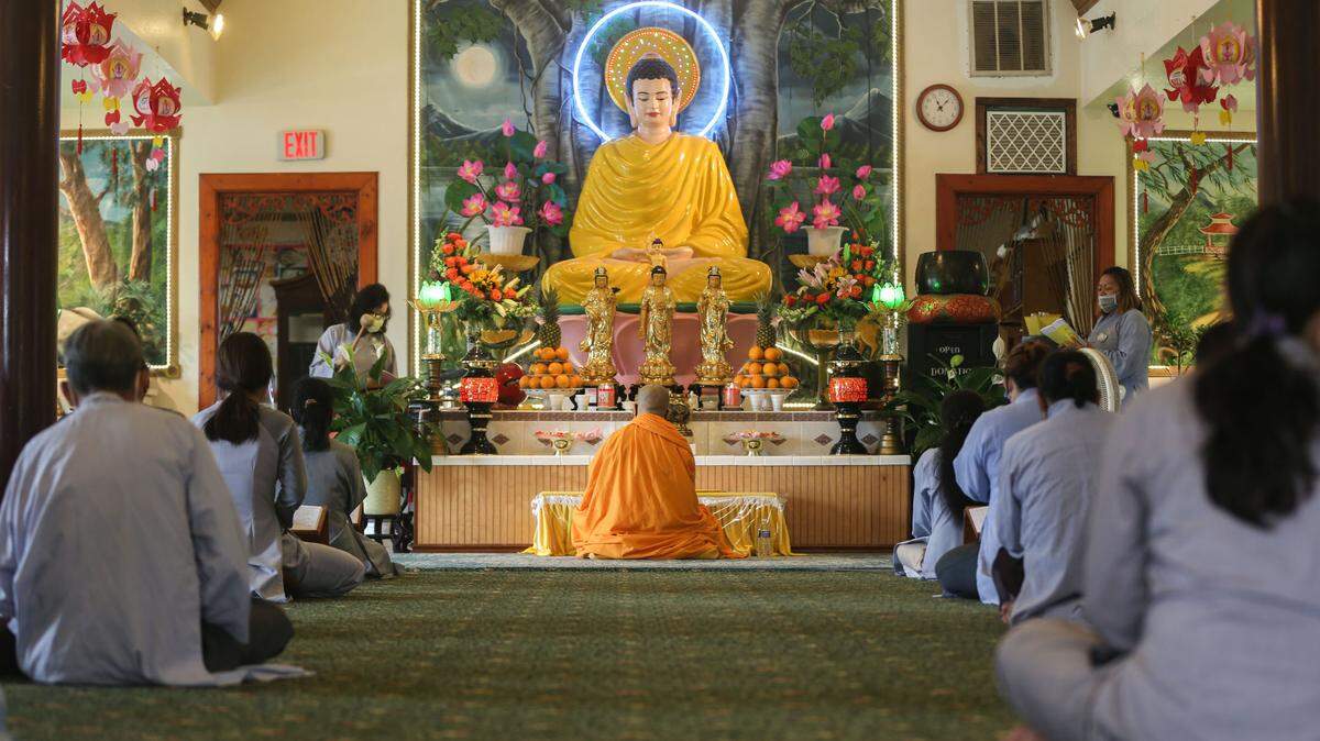 Biloxi Buddhist Temple Chua Van Duc worshipers celebrate Le Vu Lan, a festival honoring parents and ancestors, on Sunday August 30, 2020. This is the largest service the temple has held since the the Vietnamese lunar new year celebration, in January.