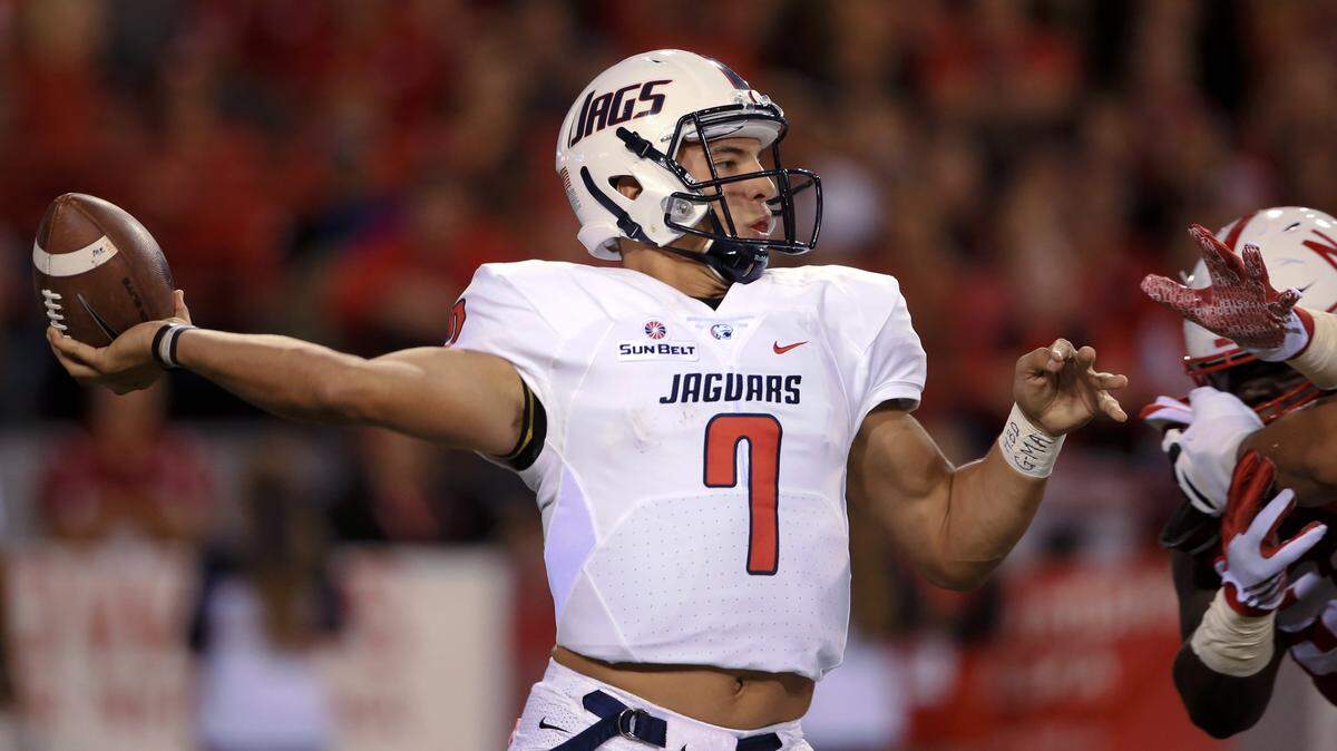 NATI HARNIK/ASSOCIATED PRESS 
 South Alabama quarterback Cody Clements will look to lead the Jaguars to a win Tuesday night against Arkansas State in Mobile.