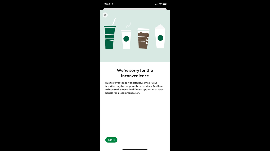 Screengrab from the Starbucks app