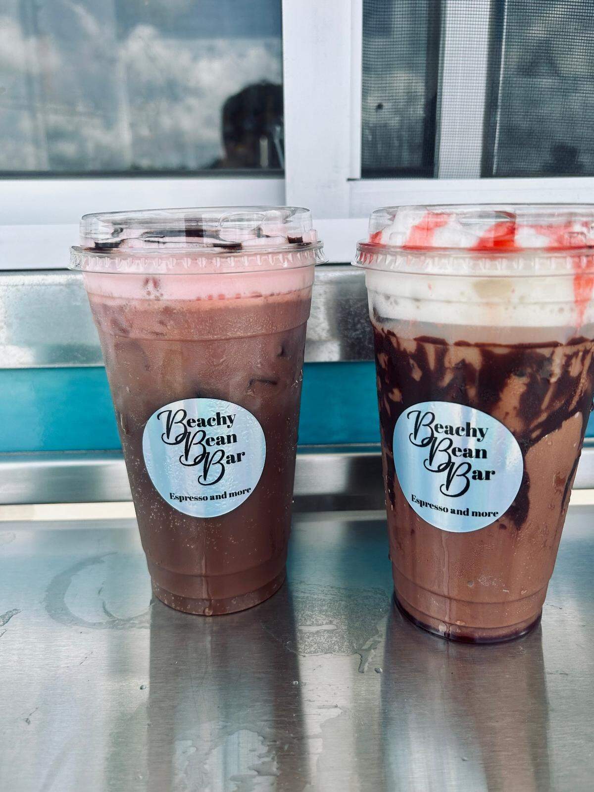 The Mud Bug dirty soda and Dubai chocolate coffee from Beachy Bean Bar in Saucier, Mississippi.