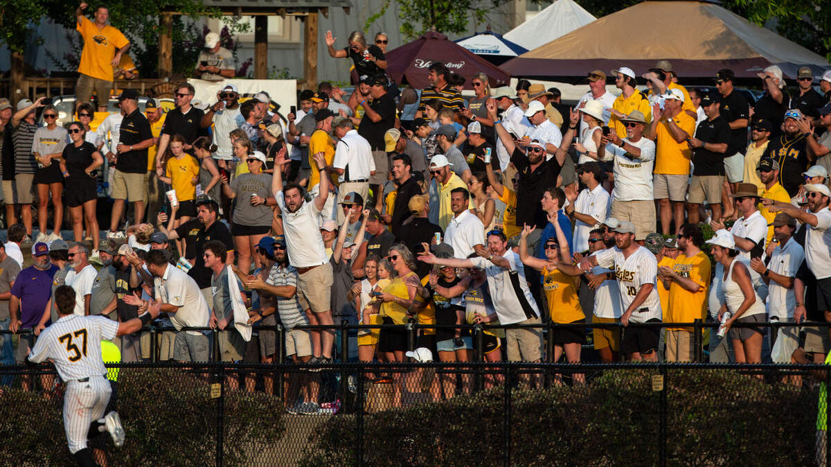 Southern Miss fans cheer after defeating LSU 8-7 in the NCAA Regionals at Pete Taylor Park in Hattiesburg on Monday, June 6, 2022. Southern Miss will advance to super regionals.