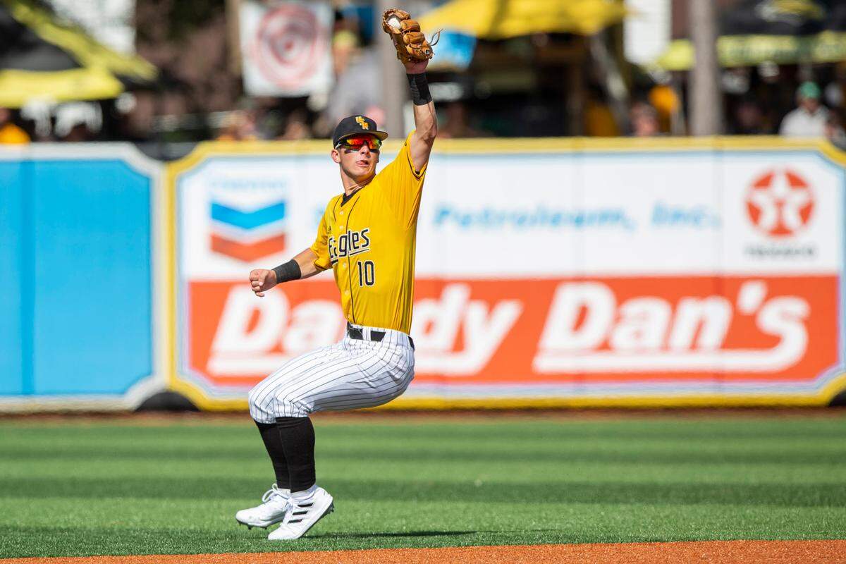 Southern Miss’s Dustin Dickerson catches a ball during the Super Regionals Final at Pete Taylor Park in Hattiesburg on Sunday, June 12, 2022.
