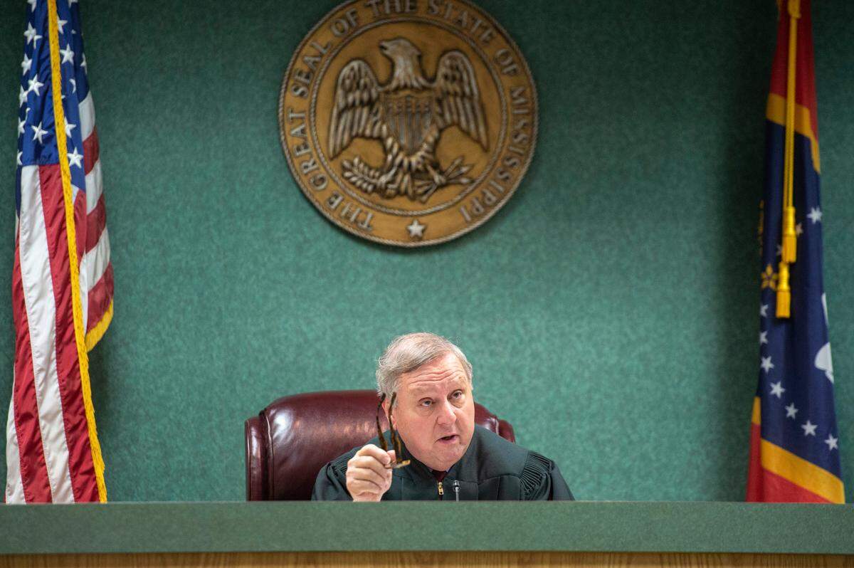 Judge Forrest Johnson presides over a court appearance in which Virgil Lee Moore, 84, a retired Jackson County sheriff’s deputy, pled guilty to touching a child for lustful purposes and sexual battery in Jackson County Circuit Court in Pascagoula on Friday, Sept. 23, 2022.