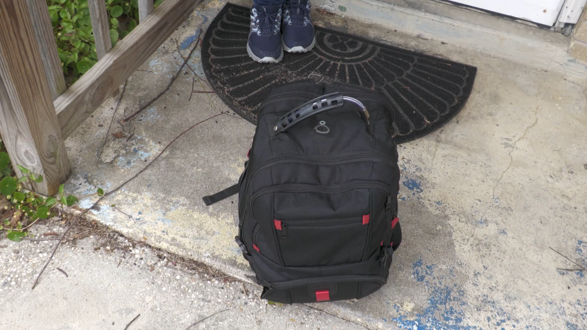 Anita Picou, a resident of Moss Point, shows her go bag, which is always packed and ready in case of emergency.
