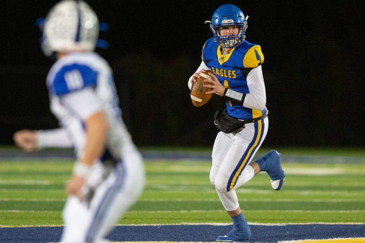 Resurrection quarterback Luke Schnoor looks to throw a pass during a game against French Camp Academy at Gautier High School in Gautier on Friday, Nov. 3, 2023.