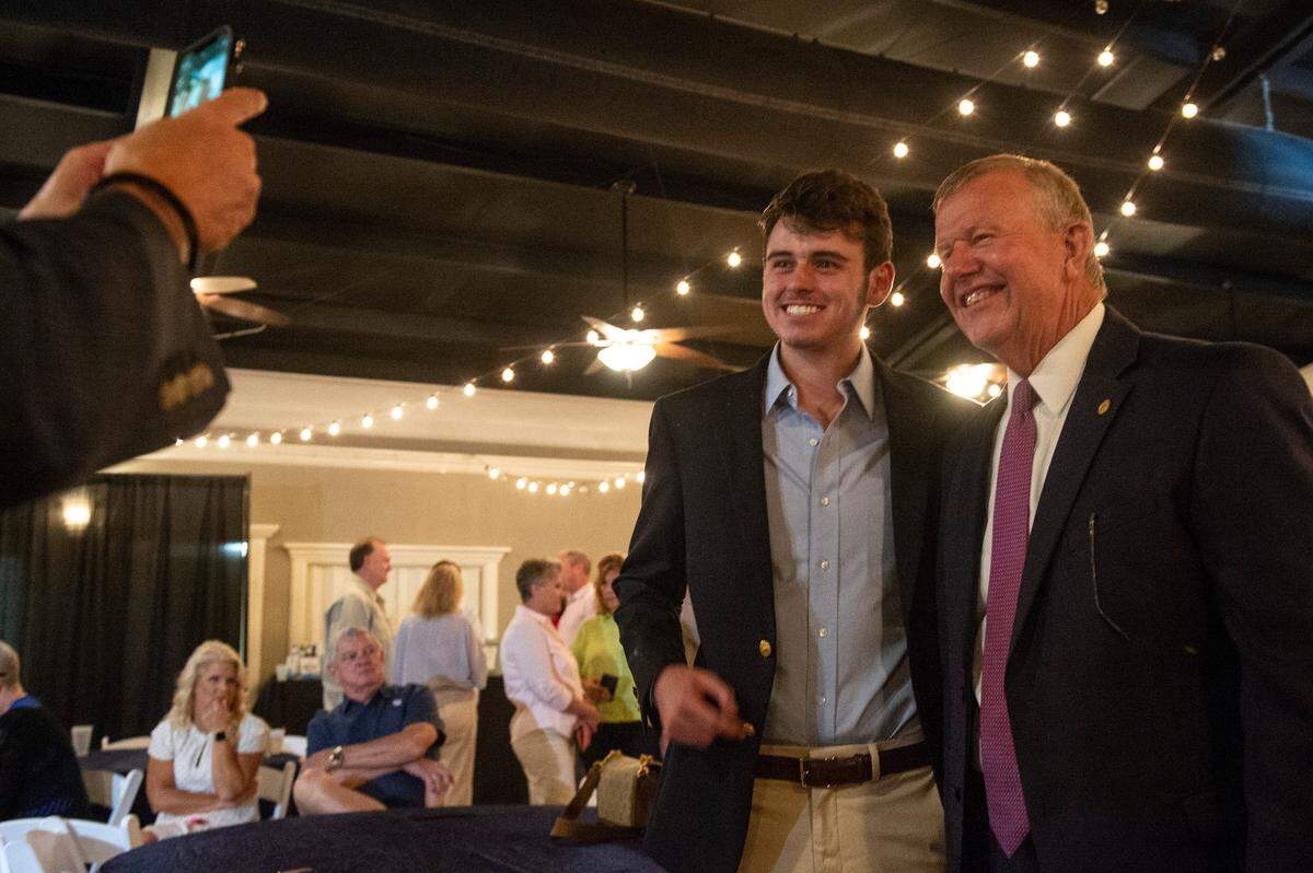 Sheriff Mike Ezell poses for photos with supporters after winning the primary runoff election for Mississippi’s 4th Congressional District at The Grand Magnolia Ballroom in Pascagoula on Tuesday, June 28, 2022.