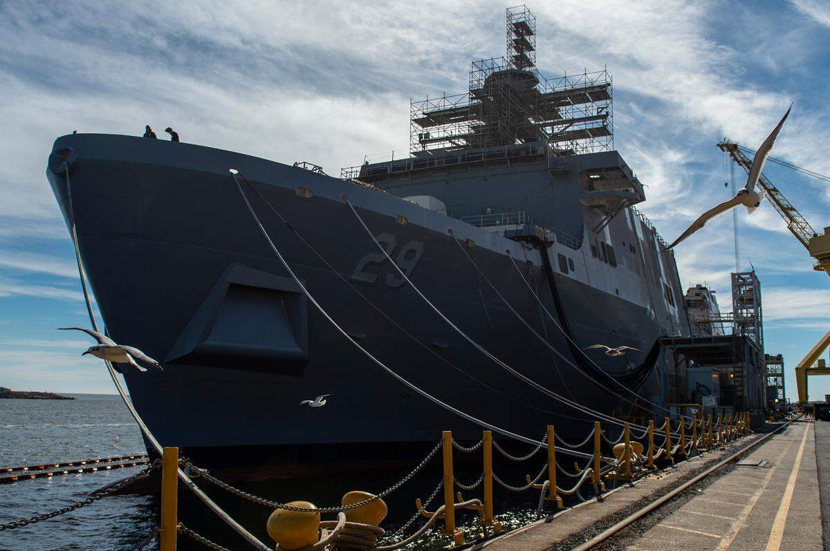 USS Richard M. McCool Jr., also known as LPD 29, is an amphibious assault force ship built for the U.S. Military at Ingalls Shipbuilding in Pascagoula. The shipyard is being awarded billions in new contracts to build four more ships.