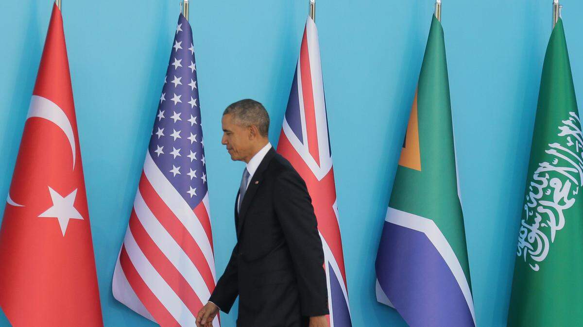 U.S. President Barack Obama during the official welcome ahead of the G20 Leaders' Summit at the Regnum Carya Hotel Convention Centre in Antalya, Turkey, on Sunday, Nov. 15, 2015. (Mikhail Metzel/TASS/Abaca Press/TNS)