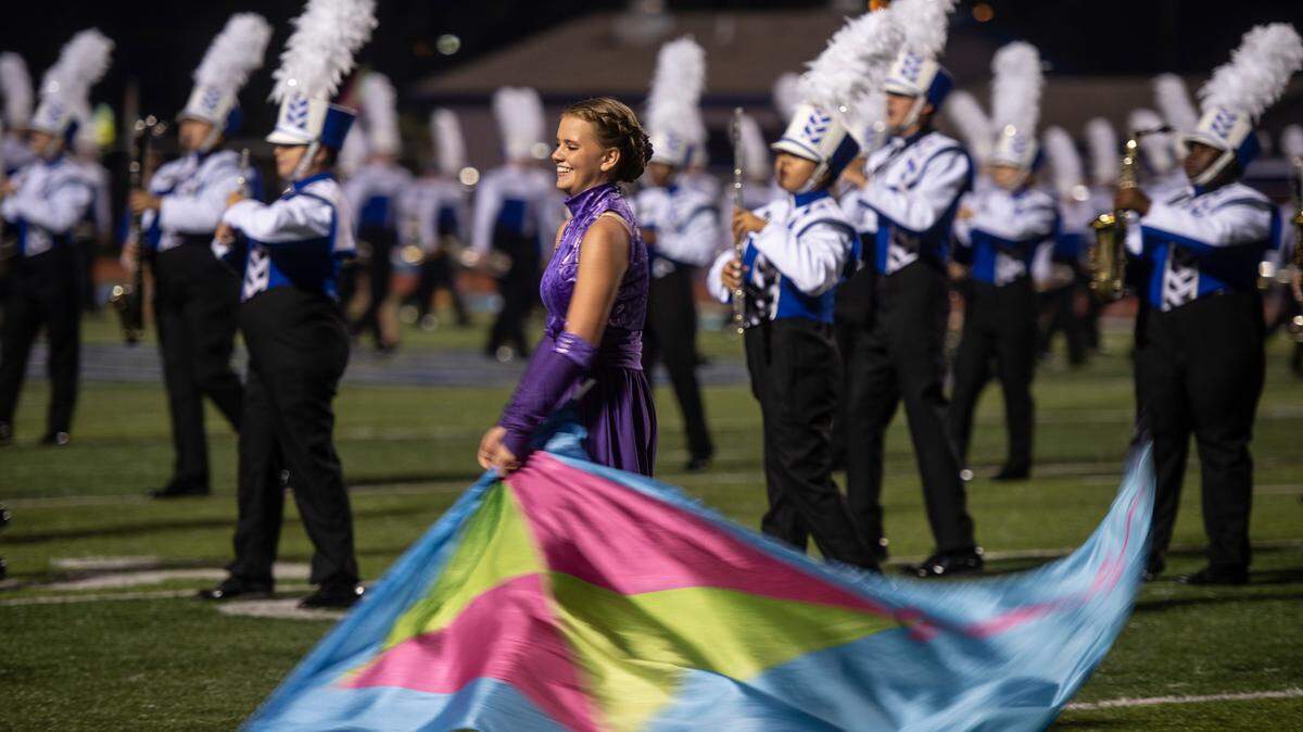 The Ocean Springs marching band performs during halftime of the matchup between Ocean Springs and Hancock at Greyhound Stadium in Ocean Springs on Friday, Sept. 24, 2021.