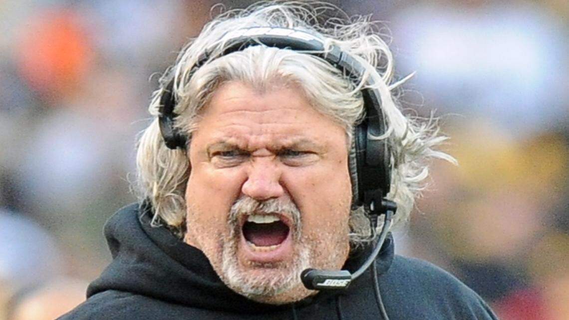 FILE - In this Nov. 30, 2014, file photo, New Orleans Saints defensive coordinator Rob Ryan yells to his team in the third quarter of the NFL football game against the Pittsburgh Steelers, in Pittsburgh. Saints coach Sean Payton promised changes were coming to his sagging defense. He started by firing defensive coordinator Rob Ryan. Senior defensive assistant Dennis Allen will assume Ryan's duties. The move, announced Monday night, Nov. 16, 2015, on Payton's weekly radio show on WWL-AM, comes a day after the Saints allowed 526 yards in a 47-14 loss to the Washington Redskins. (AP Photo/Don Wright, File)