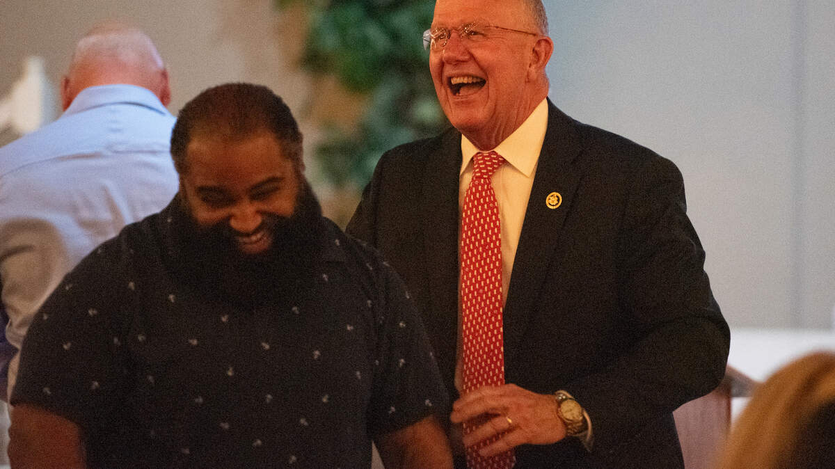 U.S. Rep. Mike Ezell reacts after winning reelection during an election watch party at Grand Magnolia in Pascagoula on Tuesday, Nov. 5, 2024.