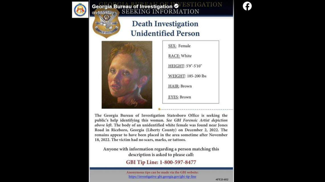 Georgia investigators are working to identify the body of a woman found in the woods near Portal Hunting Club in Riceboro on Dec. 2.