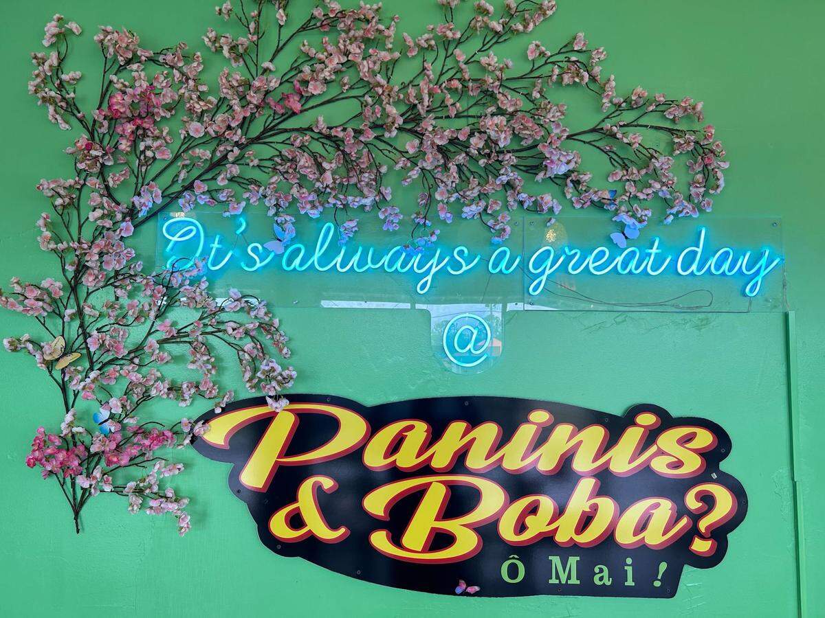 The Instagram wall at Paninis and Boba? O Mai in Ocean Springs, Mississippi.