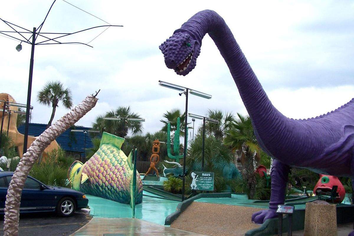 Goofy Golf in Biloxi and Gulfport was played with dinosaurs, fish and other characters watching over the games. What was still left before Hurricane Katrina was destroyed by the storm.