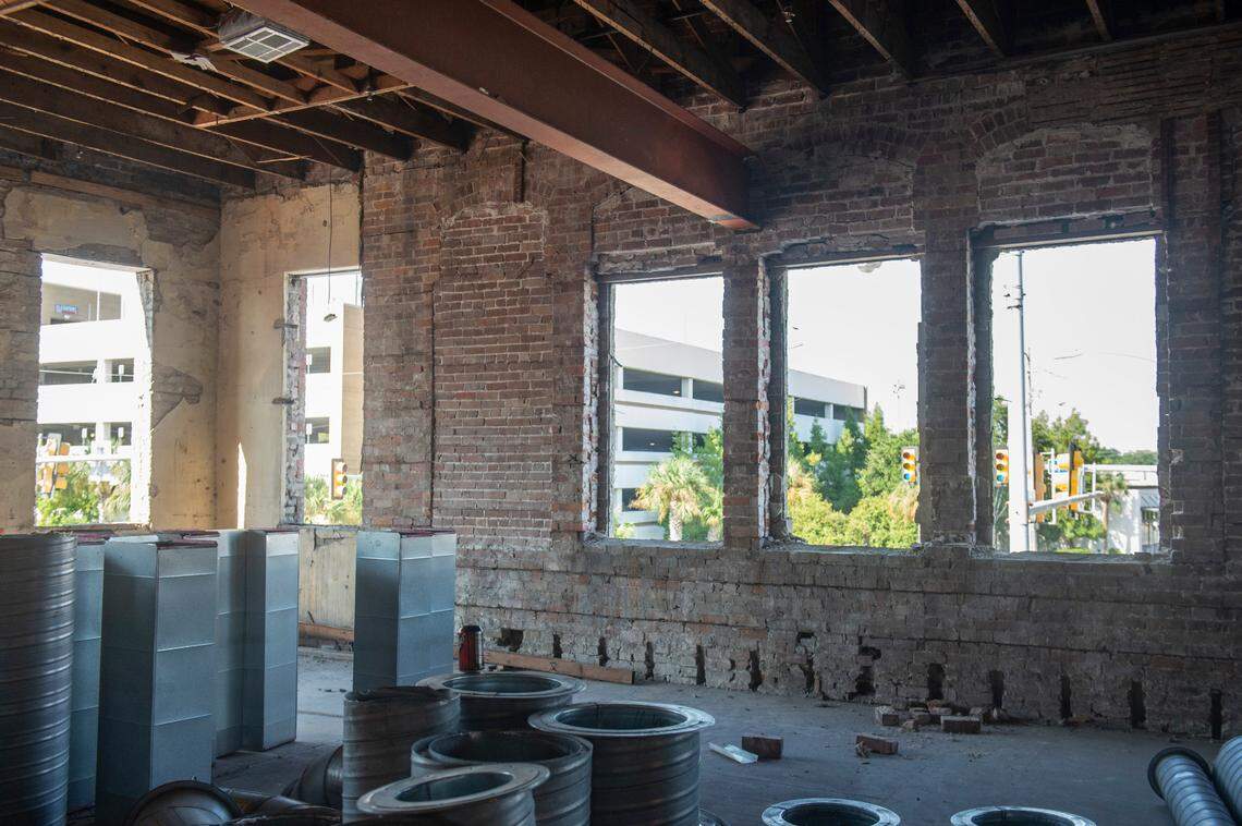 Original brick arches over the windows are exposed as renovations continue on the Barq Building, which is part of The District on Howard in downtown Biloxi. The second floor of the building will be developed as one- and two-bedroom apartments in addition to restaurant space.