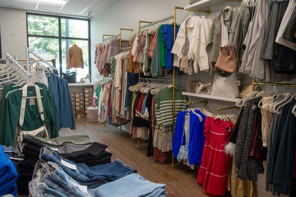 A range of women’s clothing for sale at Ivory Rose Boutique in Ocean Springs on Thursday, Oct. 3, 2024.
