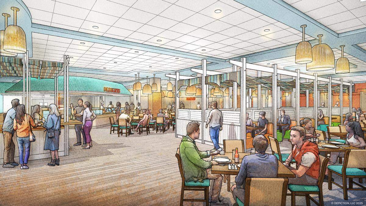 This rendering shows the new Biloxi Bay Buffet coming to Boomtown Biloxi Casino, with coastal casual decor and menu.