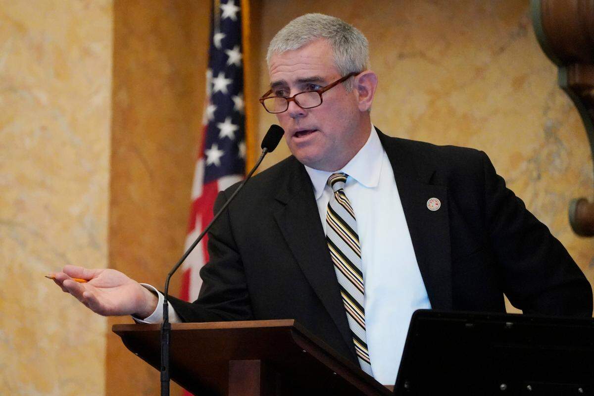 House Speaker Philip Gunn, R-Clinton, asks a question of a bill sponsor in the House Chamber, Wednesday, Feb. 8, 2023, at the Mississippi Capitol in Jackson. (AP Photo/Rogelio V. Solis)