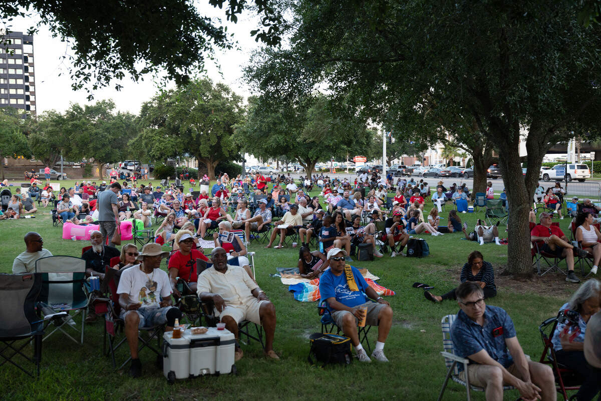 People gather on the Town Green during the Fourth of July show Saturday, July 4, 2026.