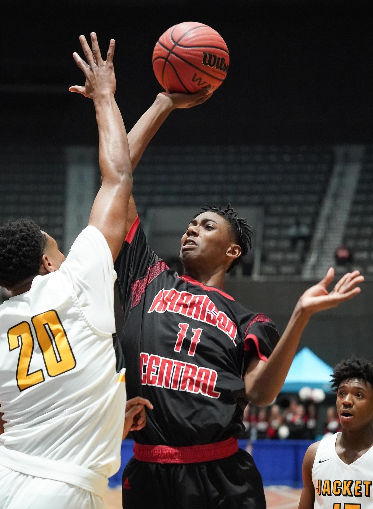 Harrison Central’s Samuel Murray (11) shoots against Starkville during the MHSAA 6A Boys Basketball Semifinals held at the Mississippi Coliseum March 4th, 2020. (Bob Smith-Special to the Sun Herald)