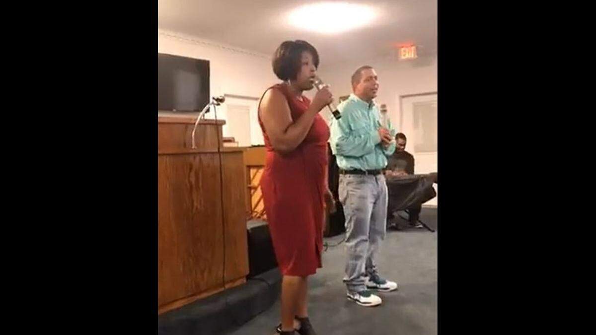 Mable Arrington sings at a service at Unbroken Ministries in Gulfport.