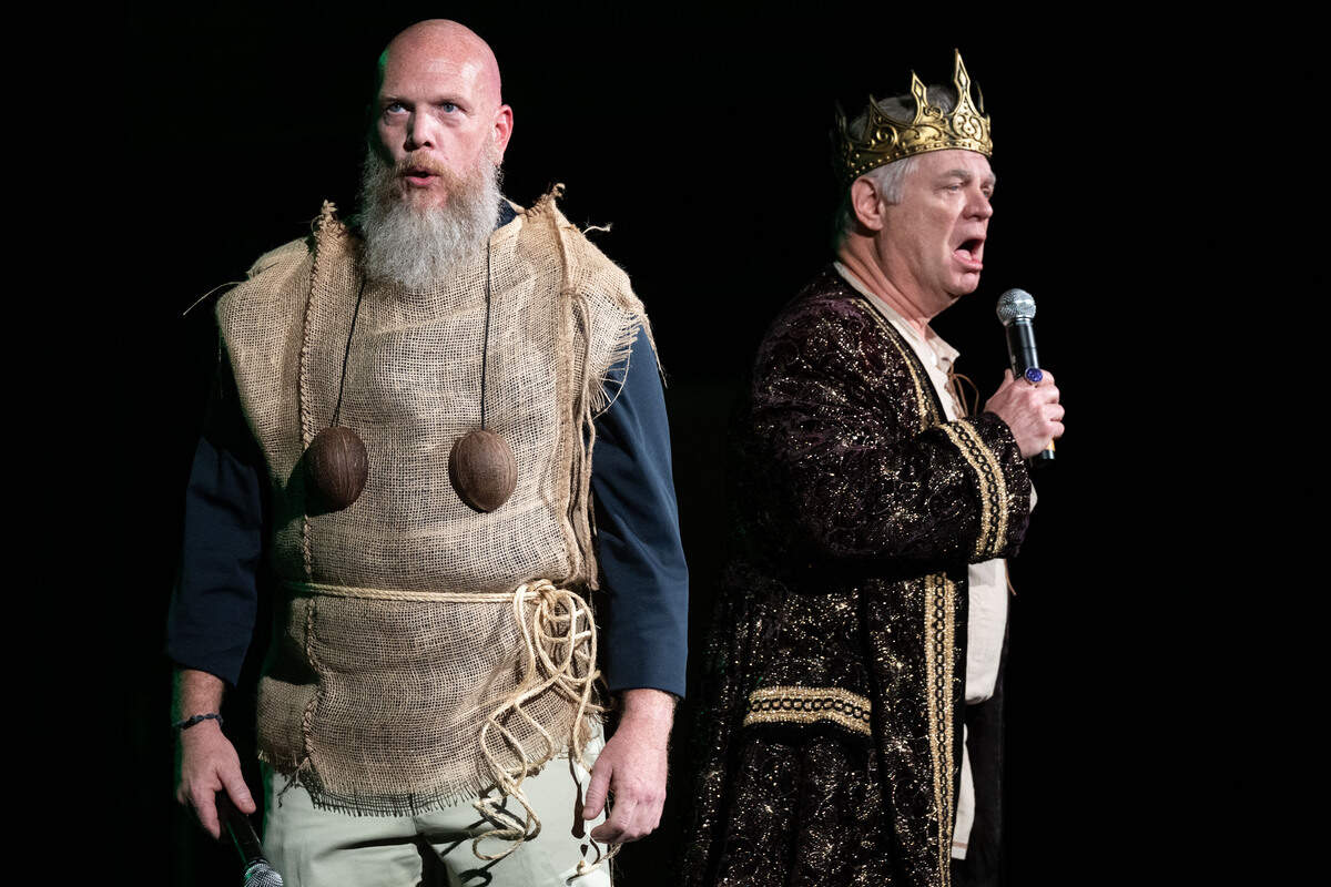 Mike Lacy, right, and Joel Germany, left, perform an act titled “I’m All Alone” during a grand opening celebration at the Saenger Theatre in Biloxi on Saturday, June 6, 2026.