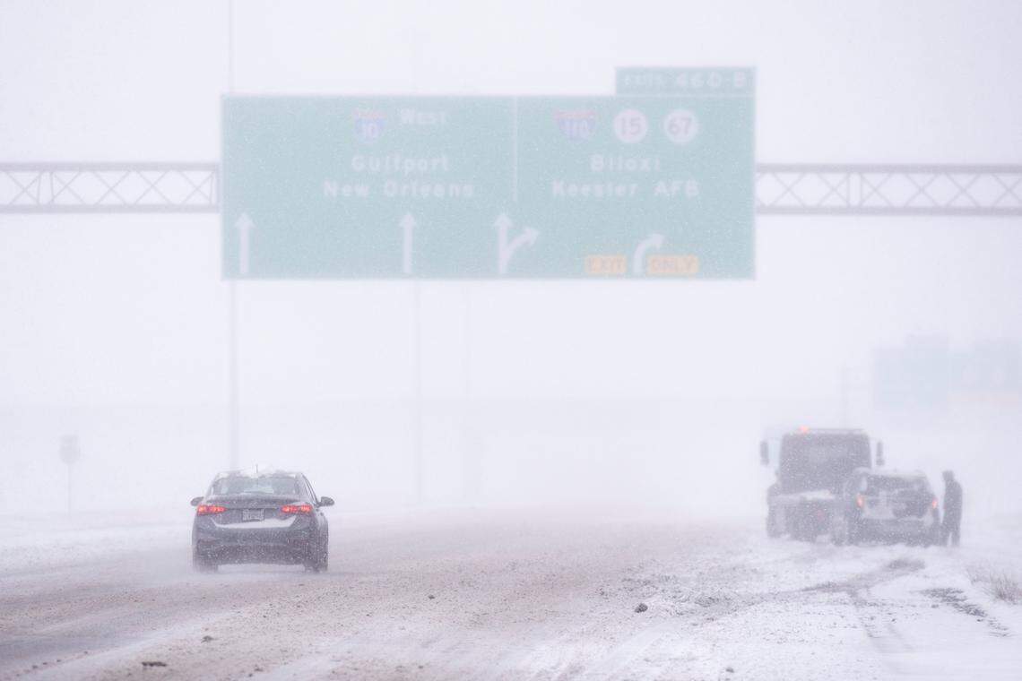 Conditions on I-10 deteriorated quickly Tuesday, Jan. 21, 2025, as a winter storm hammered the Mississippi Coast.