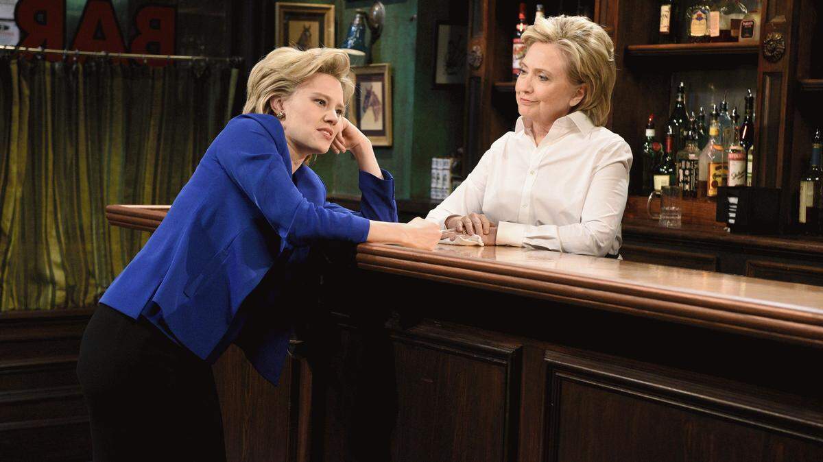 DANA EDELSON/NBC VIA ASSOCIATED PRESSKate McKinnon, left, portrays Hillary Rodham Clinton and Clinton plays a bartender named Val in a sketch on 'Saturday Night Live' last weekend.
